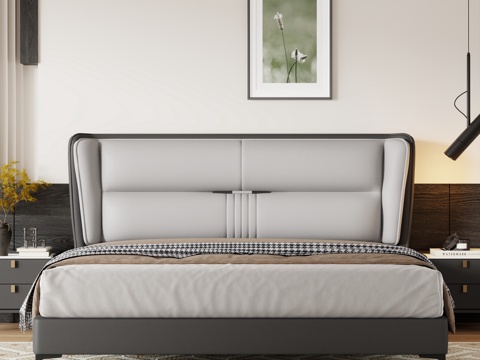  现代卧室 卧室家居 双人床 床头柜 极简床  装饰品 挂画3d模型 