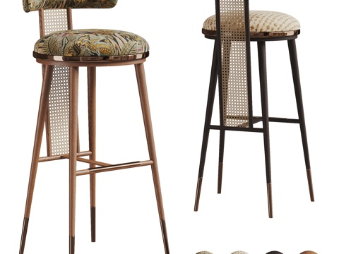  现代中古风吧椅组合 南洋风吧椅 吧凳 藤编吧椅 高脚椅3d模型 