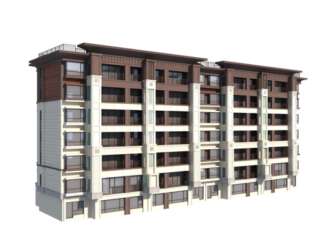  新中式多层住宅3d模型 