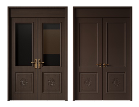  新中式侘寂双开门 中古平开门 入户门 防盗门 通顶对开门 别su模型 