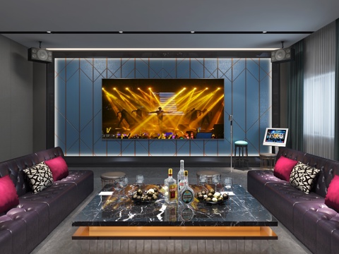  现代KTV包厢 KTV包间 多人沙发 茶几 酒柜3d模型 