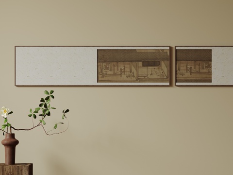  新中式禅意装饰画 宋式挂画 侘寂风挂画 中古风卷轴画 山水字3d模型 