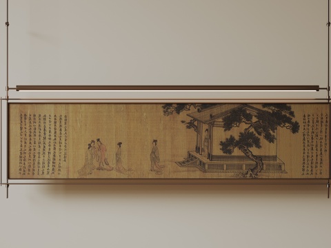 现代极简挂画 抽象装饰画 高端艺术挂画 中古风装饰画 意式su模型