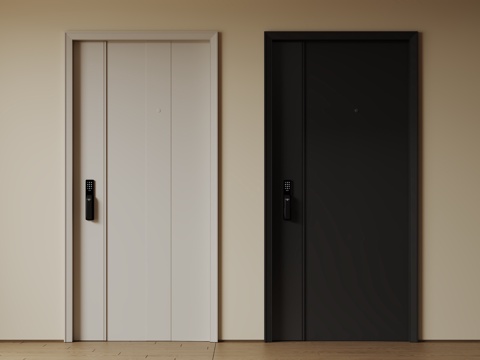  现代极简单开门 中古防盗门 通顶入户门 子母门 密码门 别墅3d模型 