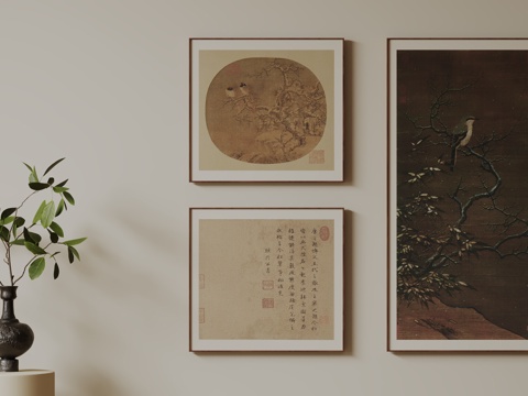  新中式禅意装饰画 宋式挂画 侘寂风挂画 中古风卷轴画 山水字3d模型 