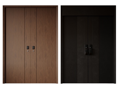  现代极简双开门 中古平开门 入户门 防盗门 通顶对开门 别墅3d模型 