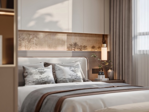  新中式卧室3d模型 