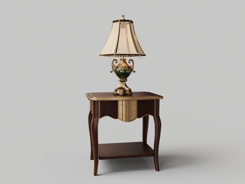  欧式沙发镶边金属边几 台灯3d模型 