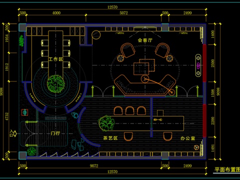 工作室平面图  120M²办公室 禅意空间cad施工图