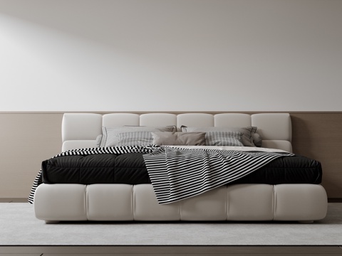  现代意式双人床 皮质床 布艺双人床 中古主卧床 地台床 极简3d模型 