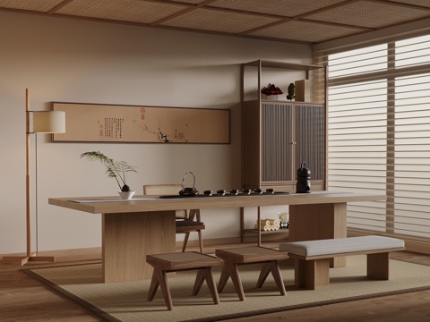  新中式茶桌椅3d模型 