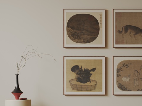  新中式禅意装饰画 宋式挂画 侘寂风挂画 中古风卷轴画 山水字3d模型 