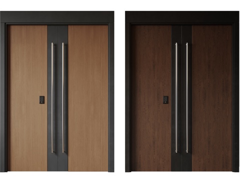  现代极简双开门 中古平开门 入户门 防盗门 通顶对开门 别墅su模型 