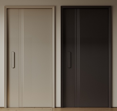  现代极简单开门 中古防盗门 通顶入户门 子母门 密码门 别墅su模型 