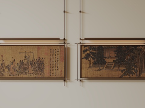  新中式禅意装饰画 宋式挂画 侘寂风挂画 中古风卷轴画 山水字su模型 