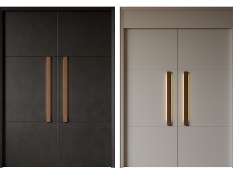  现代极简双开门 中古平开门 入户门 防盗门 通顶对开门 别墅3d模型 