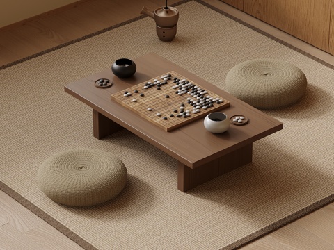  新中式围棋桌 娱乐桌 棋牌桌3d模型 