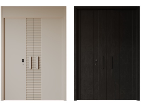  现代极简双开门 中古平开门 入户门 防盗门 通顶对开门 别墅3d模型 