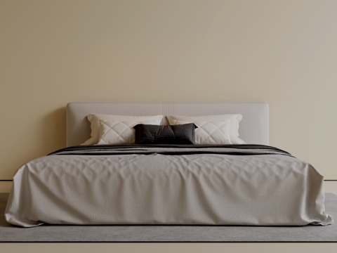  现代意式双人床 皮质床 布艺双人床 中古主卧床 地台床 极简3d模型 