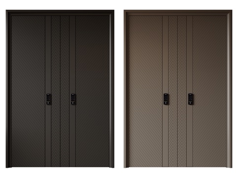  现代极简双开门 中古平开门 入户门 防盗门 通顶对开门 别墅su模型 