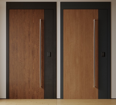  现代极简单开门 中古防盗门 通顶入户门 子母门 密码门 别墅su模型 