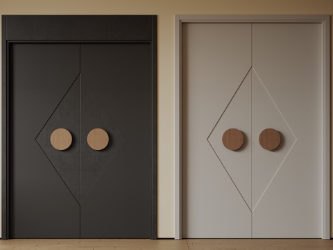  现代极简双开门 中古平开门 入户门 防盗门 通顶对开门 别墅3d模型 