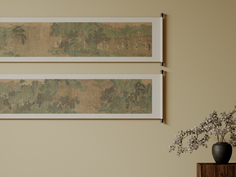  新中式禅意装饰画 宋式挂画 侘寂风挂画 中古风卷轴画 山水字su模型 