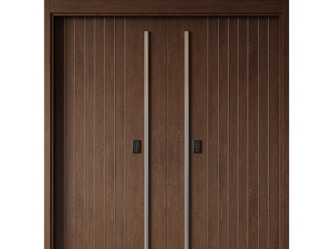  现代极简双开门 中古平开门 入户门 防盗门 通顶对开门 别墅3d模型 