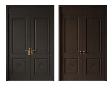  新中式侘寂双开门 中古平开门 入户门 防盗门 通顶对开门 别su模型 