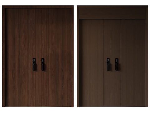 现代极简双开门 中古平开门 入户门 防盗门 通顶对开门 别墅su模型