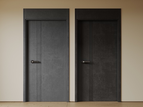 现代极简单开门 中古防盗门 通顶入户门 子母门 密码门 别墅su模型