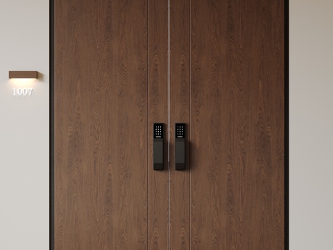  现代极简双开门 中古平开门 入户门 防盗门 通顶对开门 别墅3d模型 
