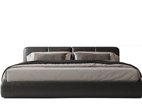  现代意式双人床 皮质床 布艺双人床 中古主卧床 地台床 极简3d模型 