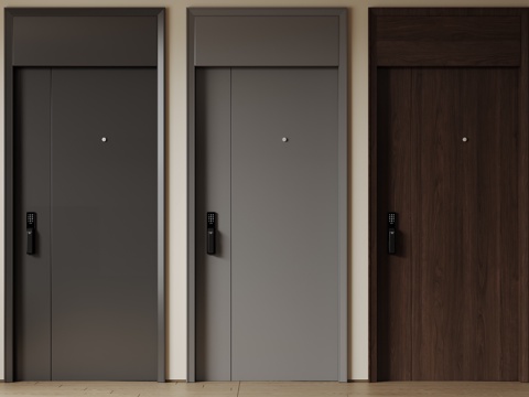  现代极简单开门 中古防盗门 通顶入户门 子母门 密码门 别墅3d模型 