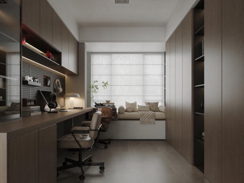  现代轻奢书房 客厅书房 开放式书房 别墅书房 书房电竞3d模型 