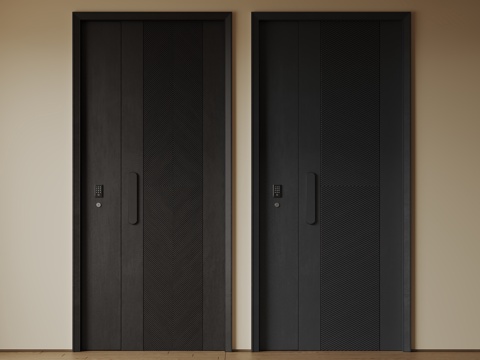 现代极简单开门 中古防盗门 通顶入户门 子母门 密码门 别墅su模型