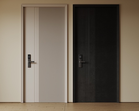  现代极简单开门 中古防盗门 通顶入户门 子母门 密码门 别墅3d模型 