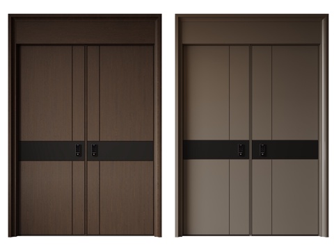  现代极简双开门 中古平开门 入户门 防盗门 通顶对开门 别墅su模型 