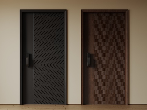  现代极简单开门 中古防盗门 通顶入户门 子母门 密码门 别墅su模型 