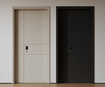 现代极简单开门 中古防盗门 通顶入户门 子母门 密码门 别墅su模型