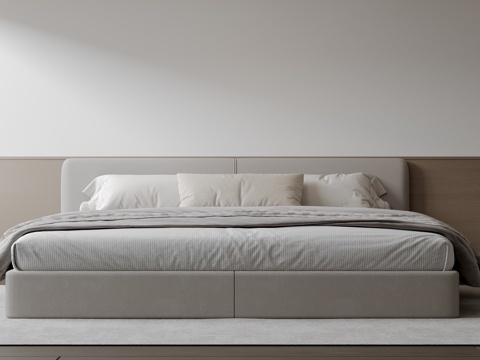  现代意式双人床 皮质床 布艺双人床 中古主卧床 地台床 极简3d模型 