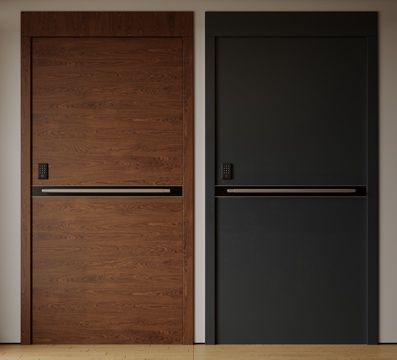 现代极简单开门 中古防盗门 通顶入户门 子母门 密码门 别墅su模型