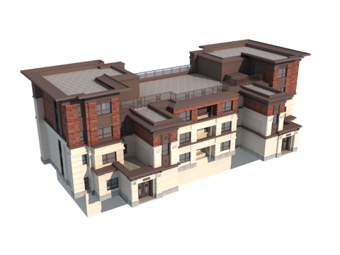  新中式别墅3d模型 