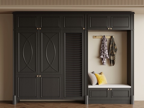  法式复古玄关柜 衣柜3d模型 