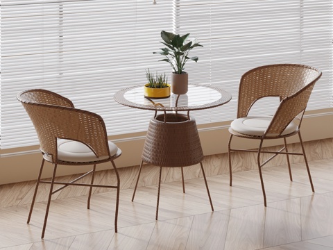 侘寂中古休闲桌椅 洽谈桌椅su模型