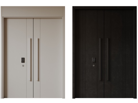 现代极简双开门 中古平开门 入户门 防盗门 通顶对开门 别墅su模型