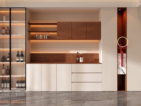 现代定制酒柜 满墙酒柜su模型