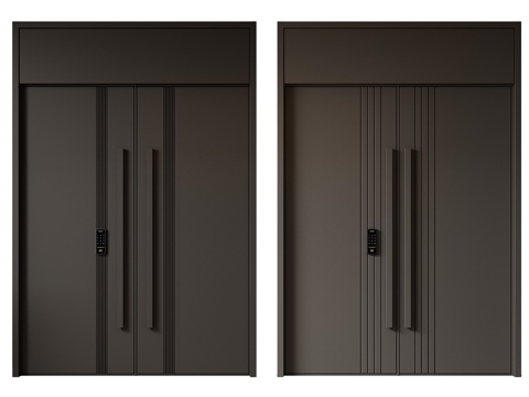  现代极简双开门 中古平开门 入户门 防盗门 通顶对开门 别墅su模型 