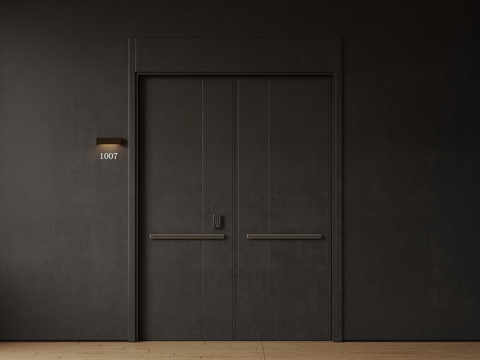  现代极简双开门 中古平开门 入户门 防盗门 通顶对开门 别墅su模型 