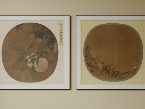  新中式禅意装饰画 宋式挂画 侘寂风挂画 中古风卷轴画 山水字3d模型 